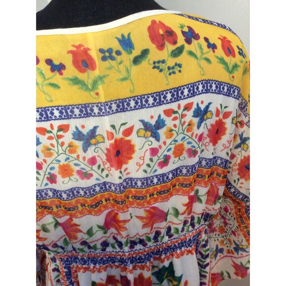 Plus Size 1X Womens Kaftan boho V Neck floral Midi vaca beach Speed control NY - Picture 8 of 10